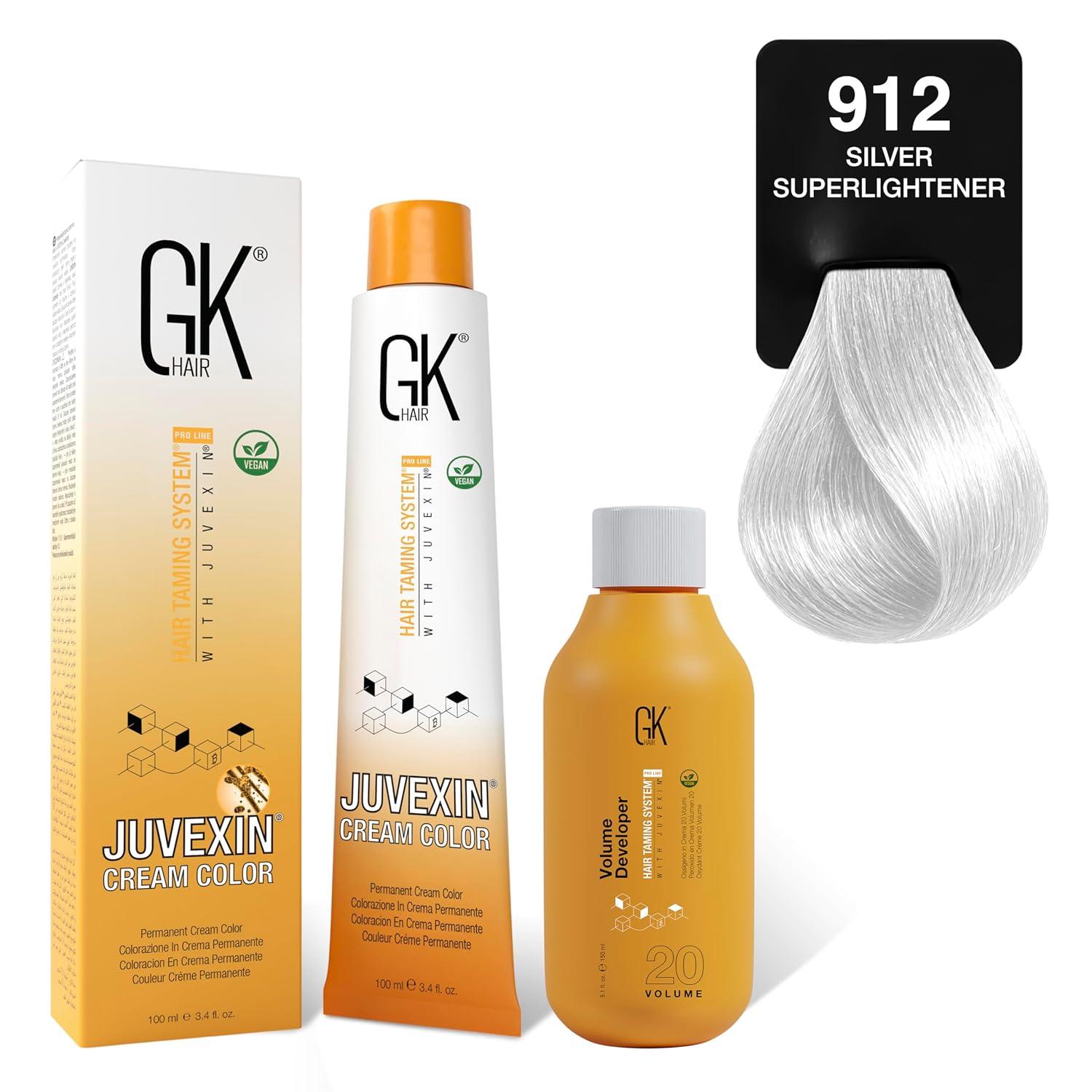 image:imageGK HAIR Global Keratin SuperLighteners 901 Ash Hair Color Cream Tube 34 Fl Oz100ml 20 Volume Developer 5 Fl Oz150ml Professional Permanent Long Lasting Toner DyeSuperLighteners 912 Silver