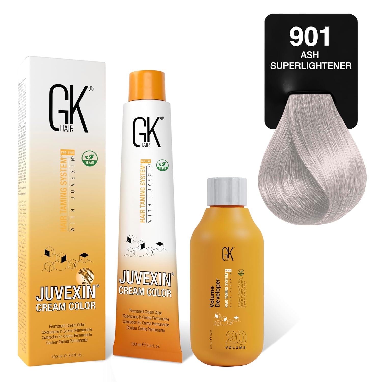 image:imageGK HAIR Global Keratin SuperLighteners 901 Ash Hair Color Cream Tube 34 Fl Oz100ml 20 Volume Developer 5 Fl Oz150ml Professional Permanent Long Lasting Toner DyeSuperLighteners 901 Ash