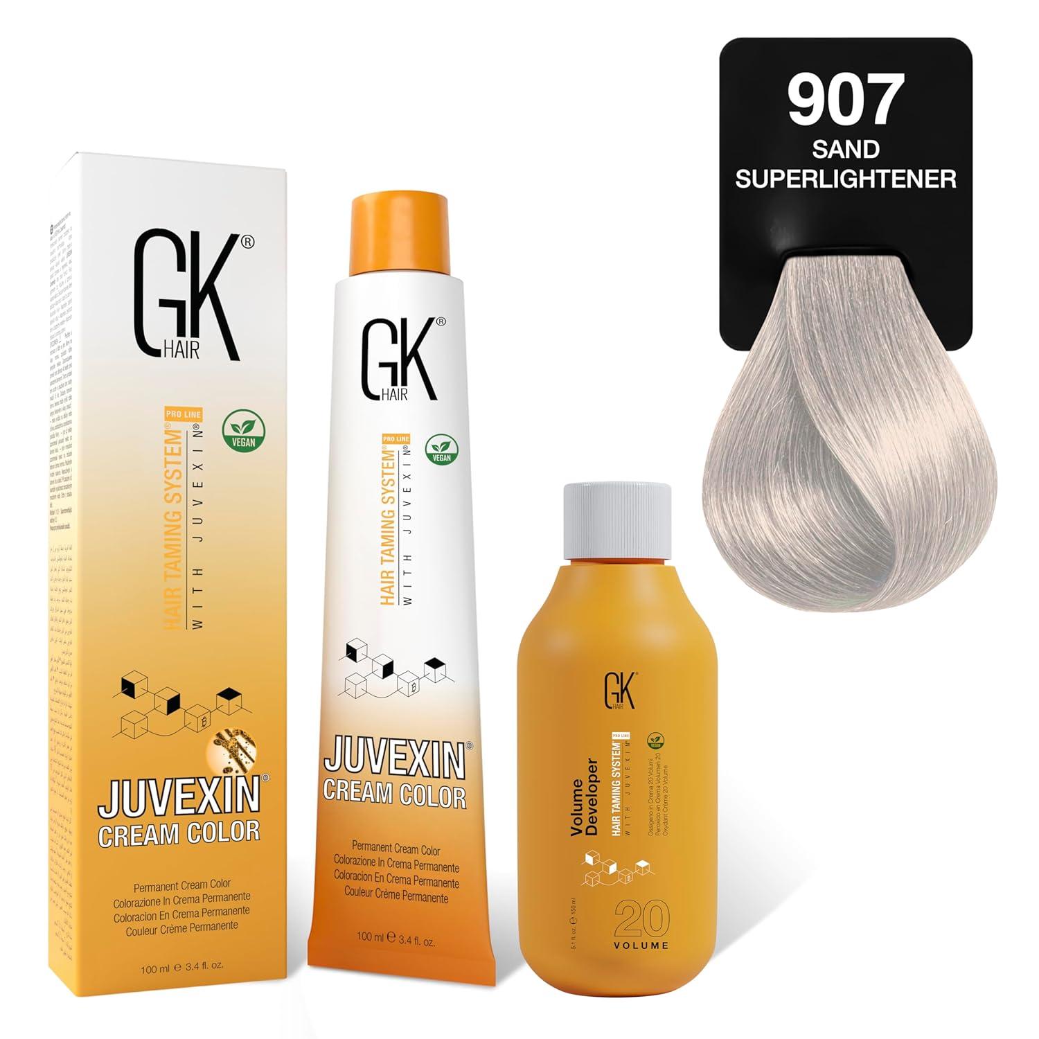 image:imageGK HAIR Global Keratin SuperLighteners 901 Ash Hair Color Cream Tube 34 Fl Oz100ml 20 Volume Developer 5 Fl Oz150ml Professional Permanent Long Lasting Toner DyeSuperLighteners 907 Sand