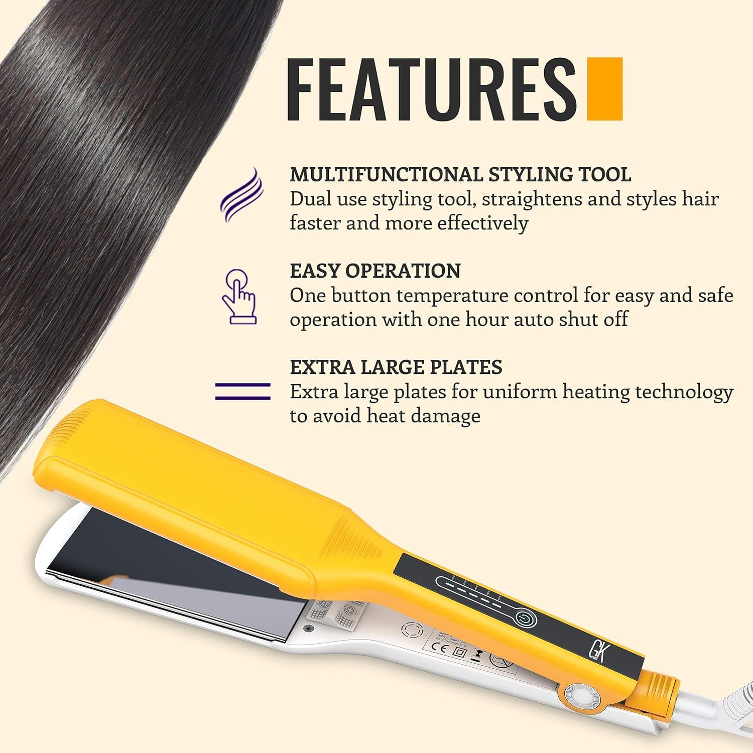 image:imageGK HAIR Global Keratin One Control Titanium Styling Flat Iron 15 inches Wide Plates Auto Shutoff Professional Straightener All Hair Types 150C232COne Control
