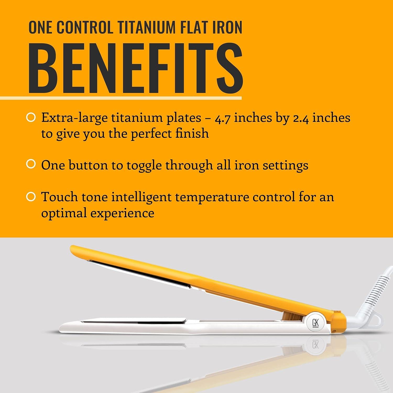 image:imageGK HAIR Global Keratin One Control Titanium Styling Flat Iron 15 inches Wide Plates Auto Shutoff Professional Straightener All Hair Types 150C232COne Control