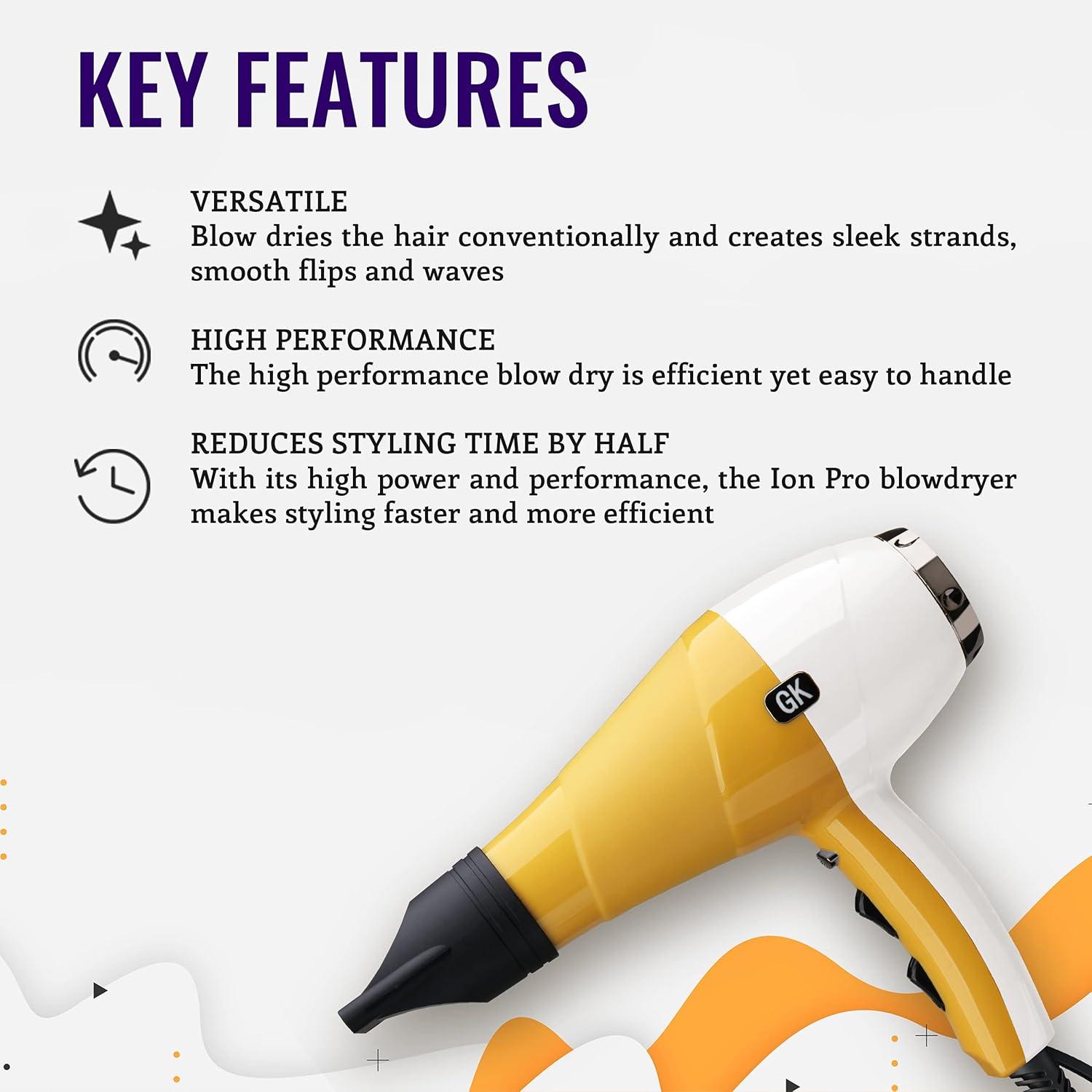image:imageGKhair Ion Pro Blow Dryer Professional Salon Grade 2 Speed amp 3 Heat Settings Cool Shot Function Blowdry Hairdryer for All Hair Types US Plug 1875W