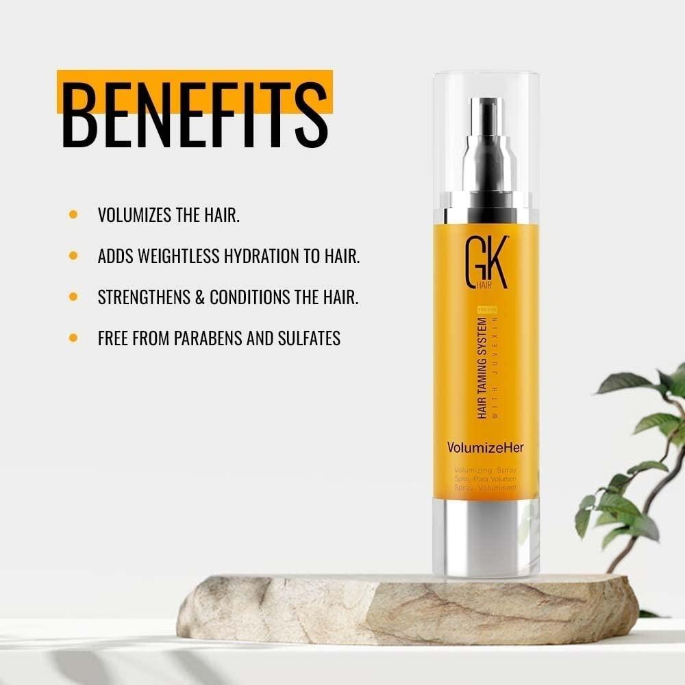 image:imageGK HAIR Global Keratin VolumizeHer 34 Fl Oz100ml Hair Spray AntiFrizz Hair Straightener Heat Protectant Spray For Volume Texture amp Hold ParabenFree34 Fl Oz