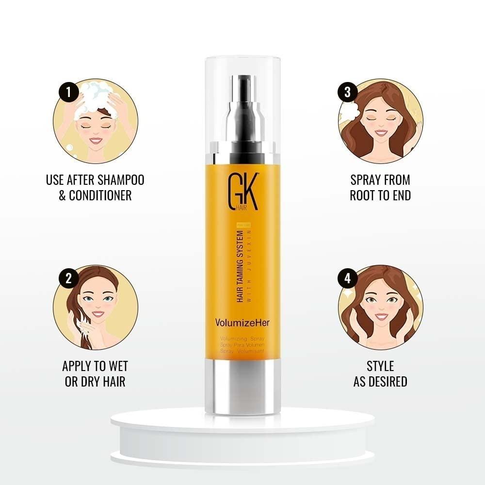 image:imageGK HAIR Global Keratin VolumizeHer 34 Fl Oz100ml Hair Spray AntiFrizz Hair Straightener Heat Protectant Spray For Volume Texture amp Hold ParabenFree34 Fl Oz