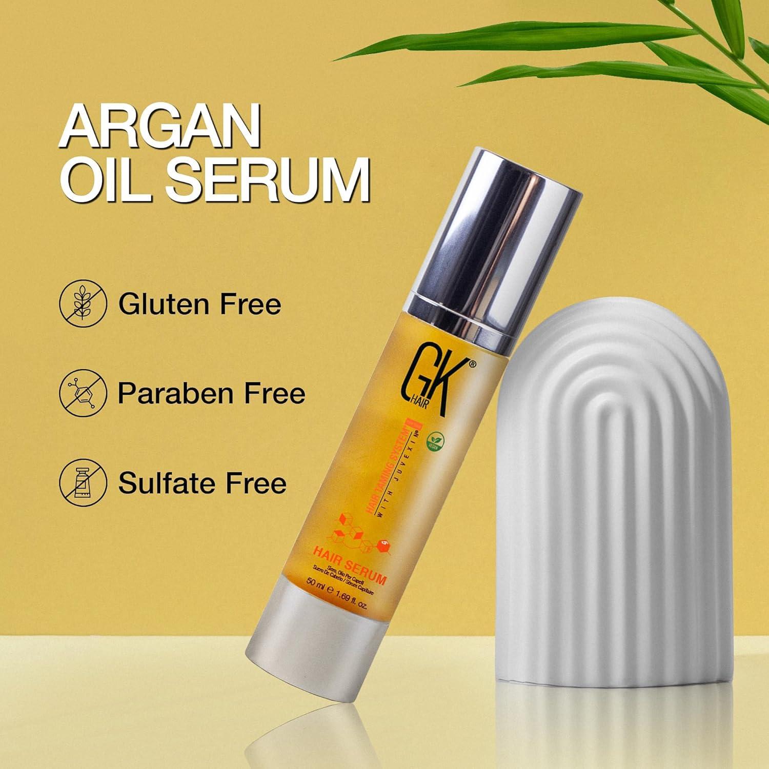 image:imageGK HAIR 100 Organic Argan Oil AntiFrizz Serum Set Smoothing Strengthening Hydrating Nourishing amp Heat Protection for Shine amp Frizz Control