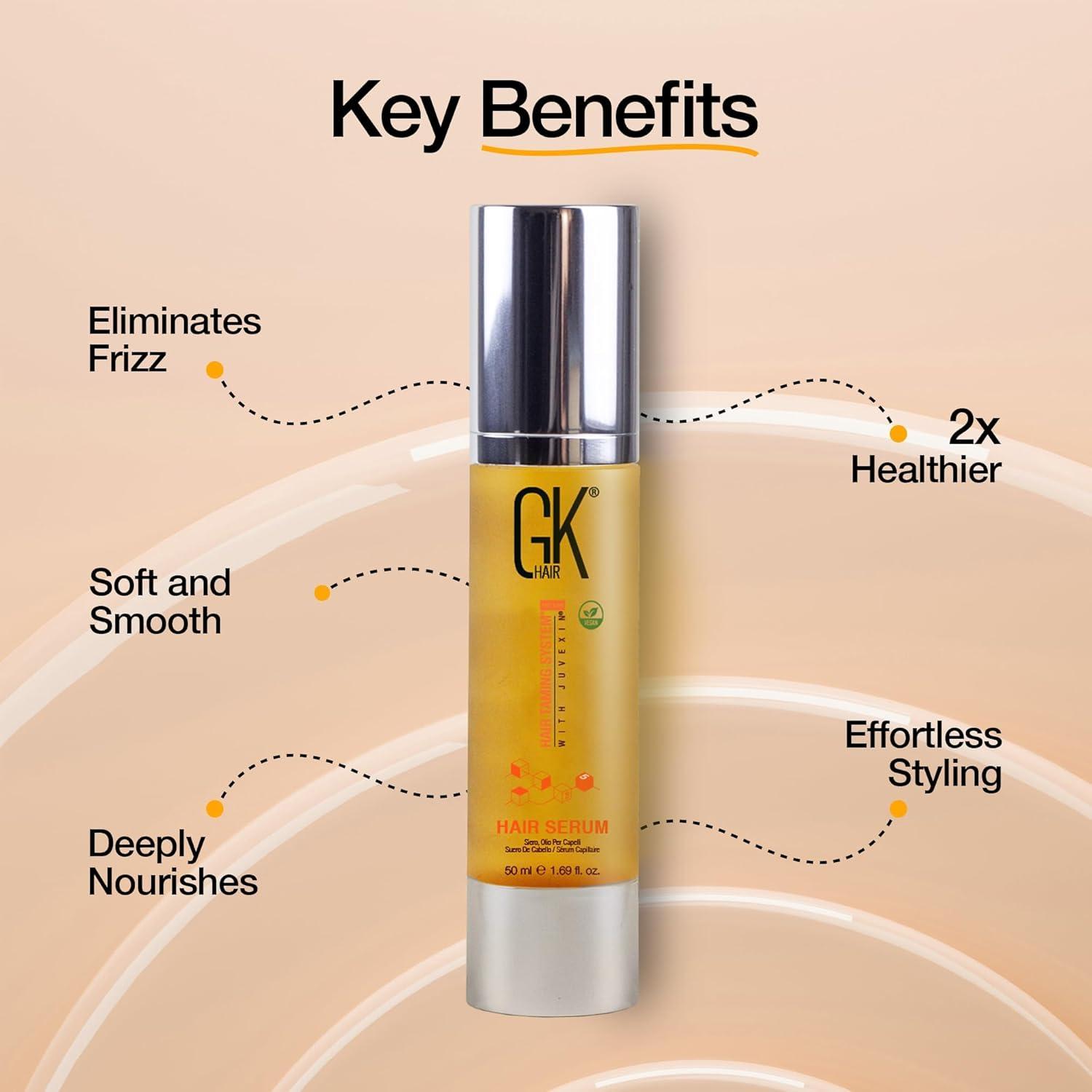 image:imageGK HAIR 100 Organic Argan Oil AntiFrizz Serum Set Smoothing Strengthening Hydrating Nourishing amp Heat Protection for Shine amp Frizz Control