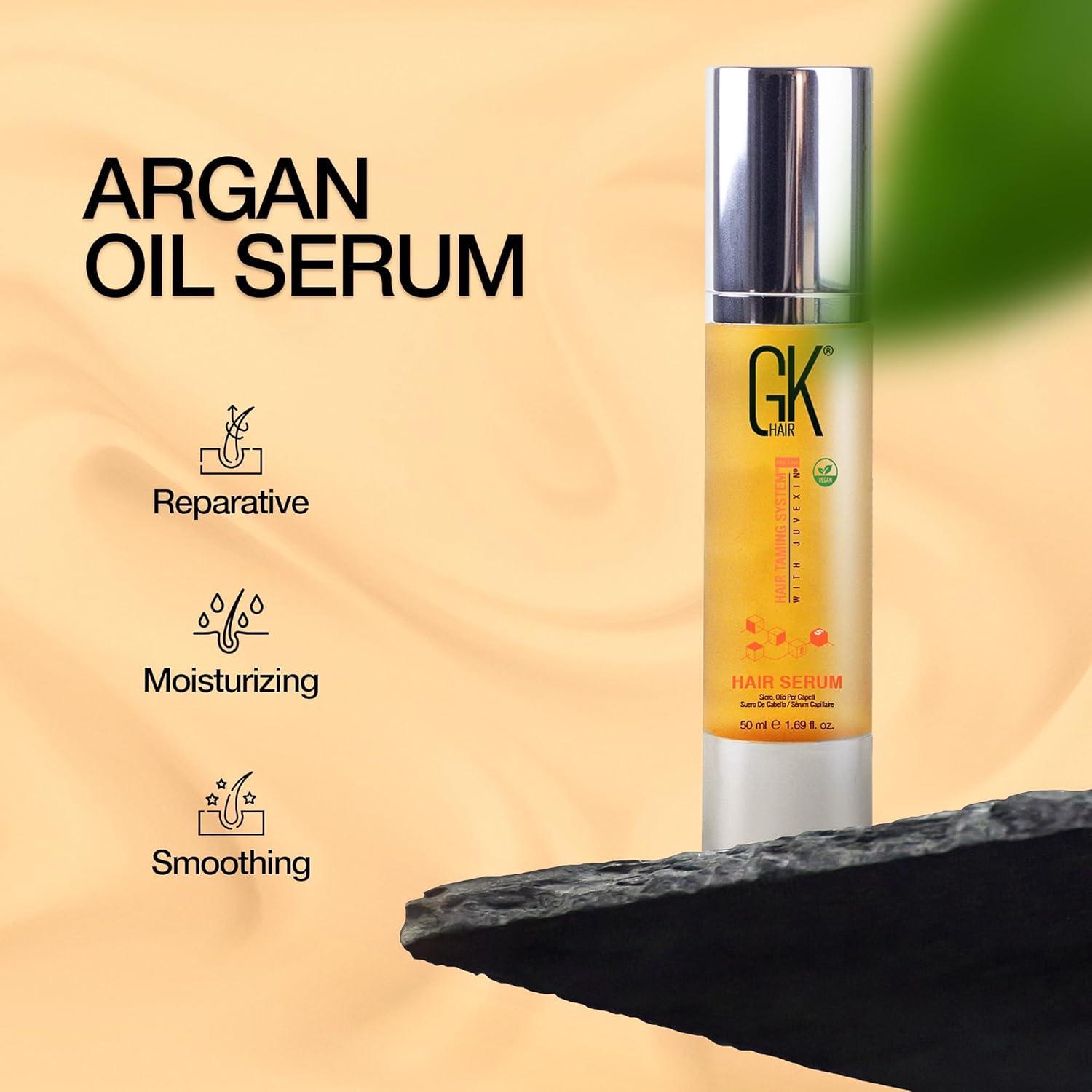 image:imageGK HAIR 100 Organic Argan Oil AntiFrizz Serum Set Smoothing Strengthening Hydrating Nourishing amp Heat Protection for Shine amp Frizz Control