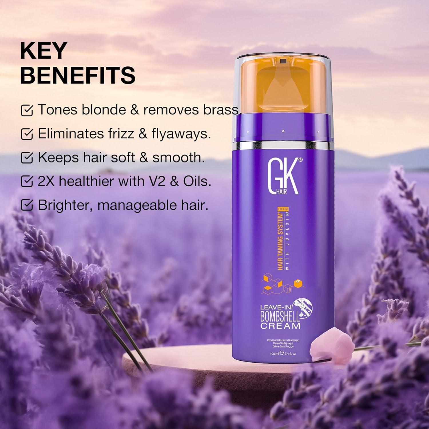 image:imageGK HAIR Bombshell Cream purple leave in conditioner 34 Fl Oz100ml Hair Toner for Brassy Hair Smoothing Moisturizing Hydrating Frizz Control for Blonde Damaged Hair Removes Yellow Tones Flyaways34 Fl Oz