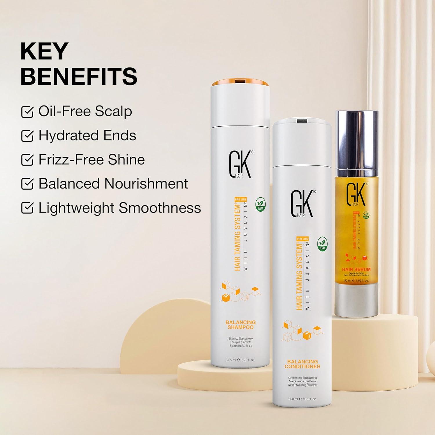 image:imageGK HAIR Global Keratin Balancing Shampoo and Conditioner Sets 101 Fl Oz300ml with Anti Frizz Serum Argan Oil 169 Fl Oz50ml for Dry Damaged Repair All Hair Types Sulfate Paraben Free UnisexBalancing Duo 300ml with Serum 50ml