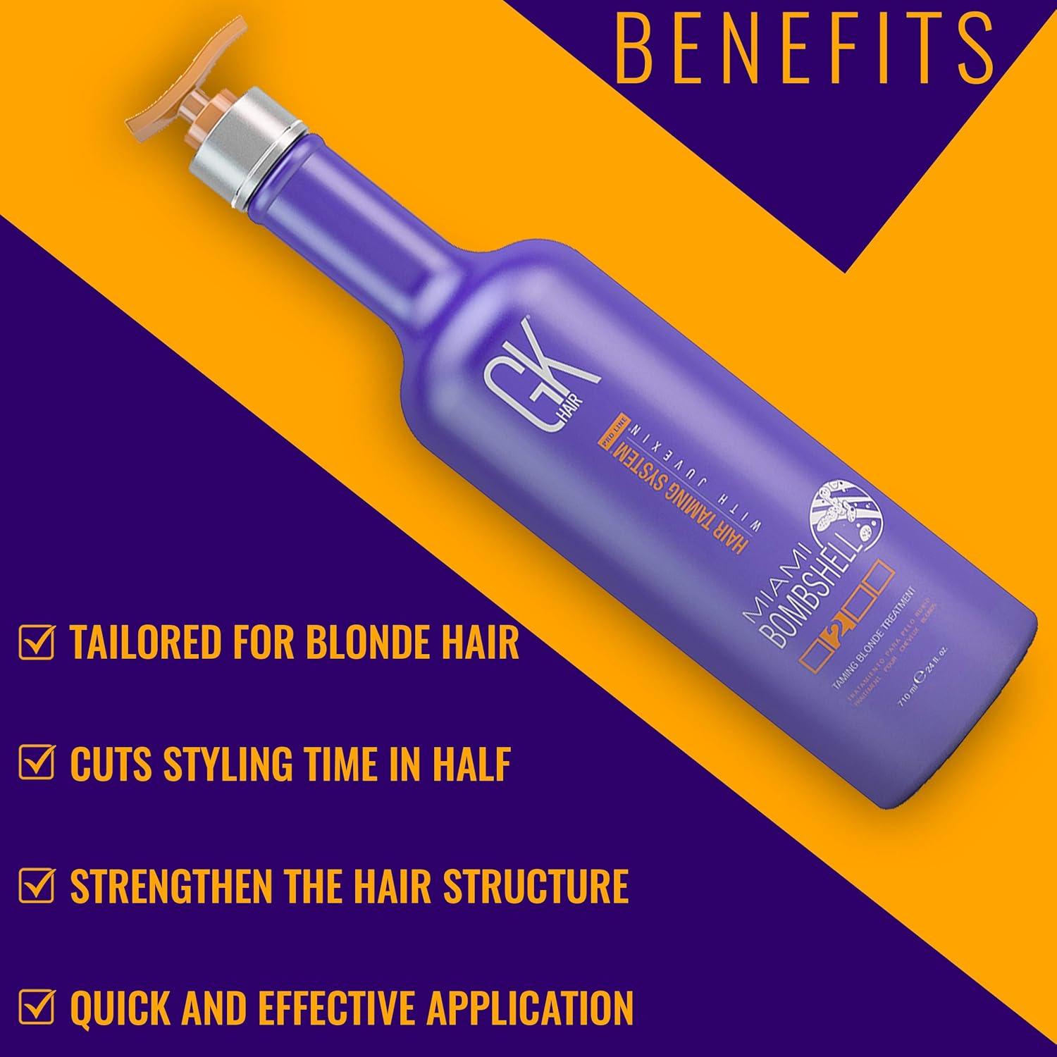 image:imageGK HAIR Global Keratin Miami Bombshell 24 Fl Oz Taming Blonde Purple Treatment Hair Smoothing Toning Blowout Treatment Series Straightening Professional Results Removes Yellow Orange Brassy Tones