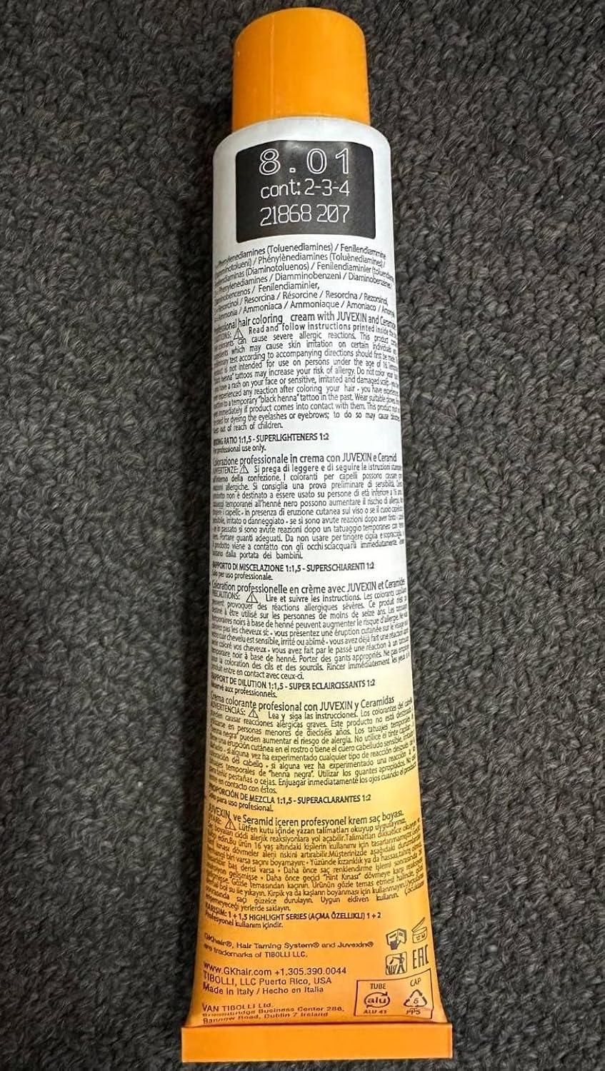 image:imageGK HAIR Global Keratin Professional Hair Color Cream Tube 34 Fl Oz100ml Nourishing amp Cleansing Colors for Styling High Performance Long Lasting Permanent Natural Toner DyeCold Naturals 801 Intense Light Blonde