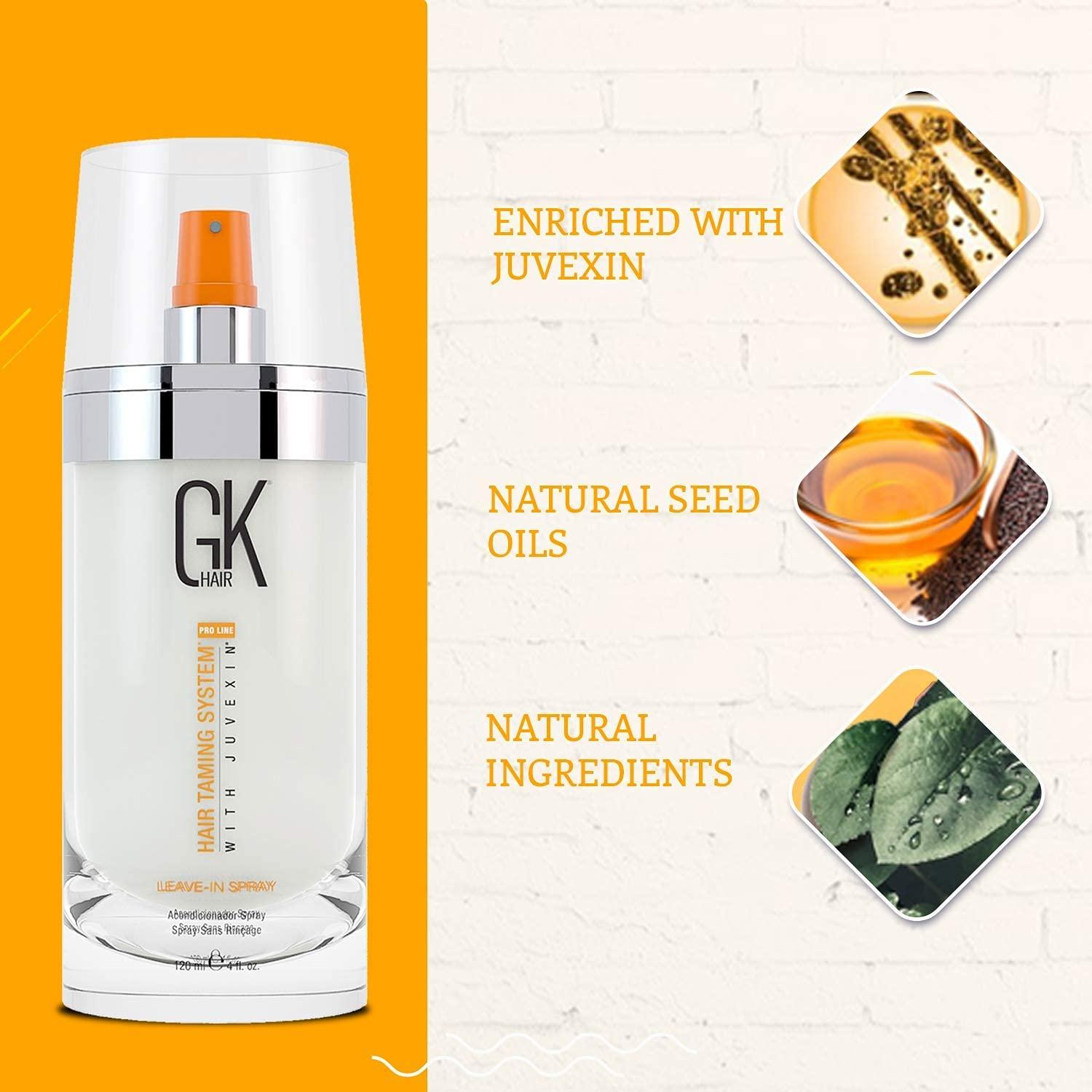 image:imageGK HAIR Leavein Spray Hair Detangler 4 Fl Oz Unisex and Thermal Round Hair Brush 43mm or Vent Brush Rubber Handle with Natural Bristles for Blow Drying Styling Curling Straightening