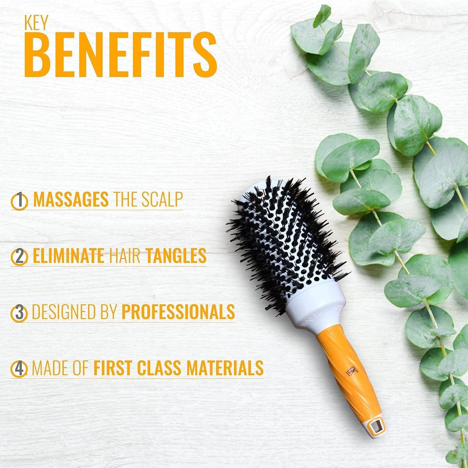 image:imageGK HAIR Leavein Spray Hair Detangler 4 Fl Oz Unisex and Thermal Round Hair Brush 43mm or Vent Brush Rubber Handle with Natural Bristles for Blow Drying Styling Curling Straightening