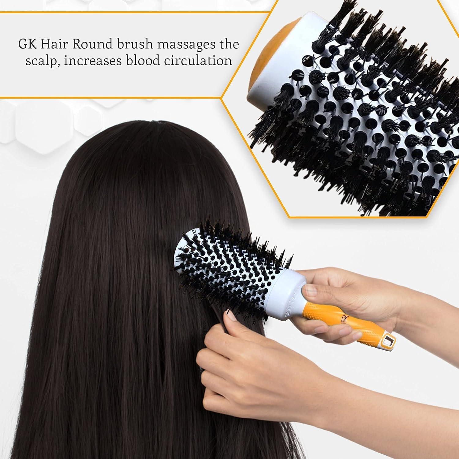 image:imageGK HAIR Leavein Spray Hair Detangler 4 Fl Oz Unisex and Thermal Round Hair Brush 43mm or Vent Brush Rubber Handle with Natural Bristles for Blow Drying Styling Curling Straightening