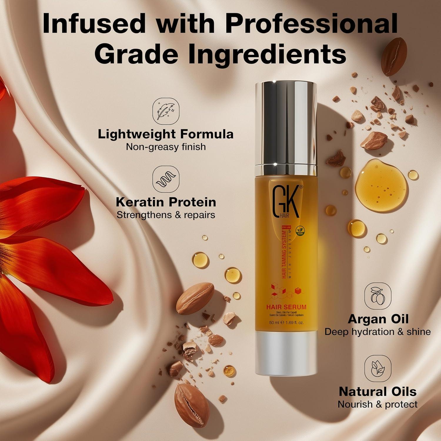 image:imageGK HAIR Oil Argan Oil Hair Serum For Frizzy And Damaged Hair Perfect For KeratinFrizzy Curly Dry amp Damaged endsAdds Shine and SmoothsParabenPhthalate and Sulfate Free 34 oz169 Fl Oz 50ml
