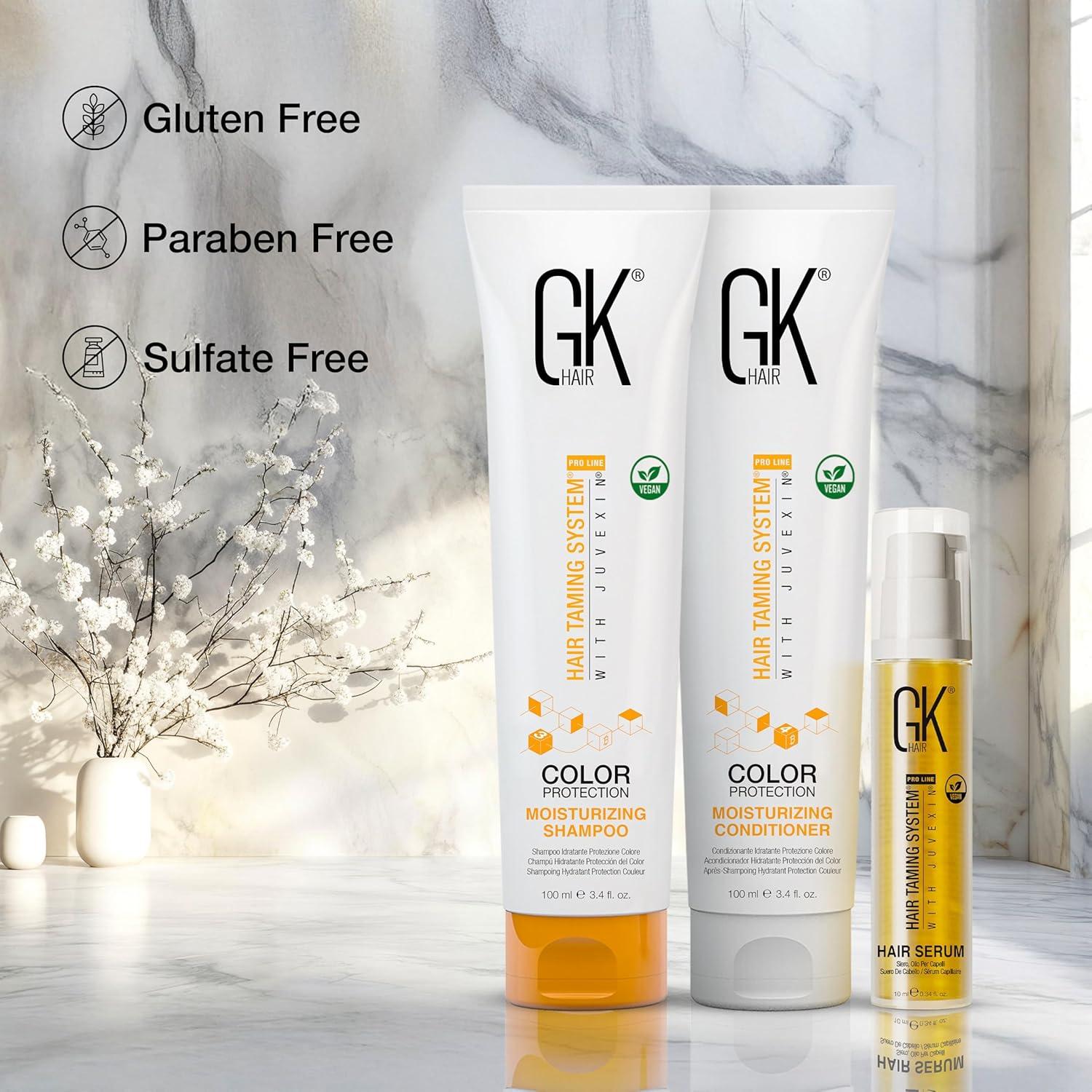 image:imageGK HAIR Travel Size Shampoo Conditioner set Curly Hair Shampoo amp Conditioner For Color Protection Made with Aloe vera Parki Butter Free of Parabens Phthalates Sulfate Free 34 Fl OzSerum10mlMoisDUO