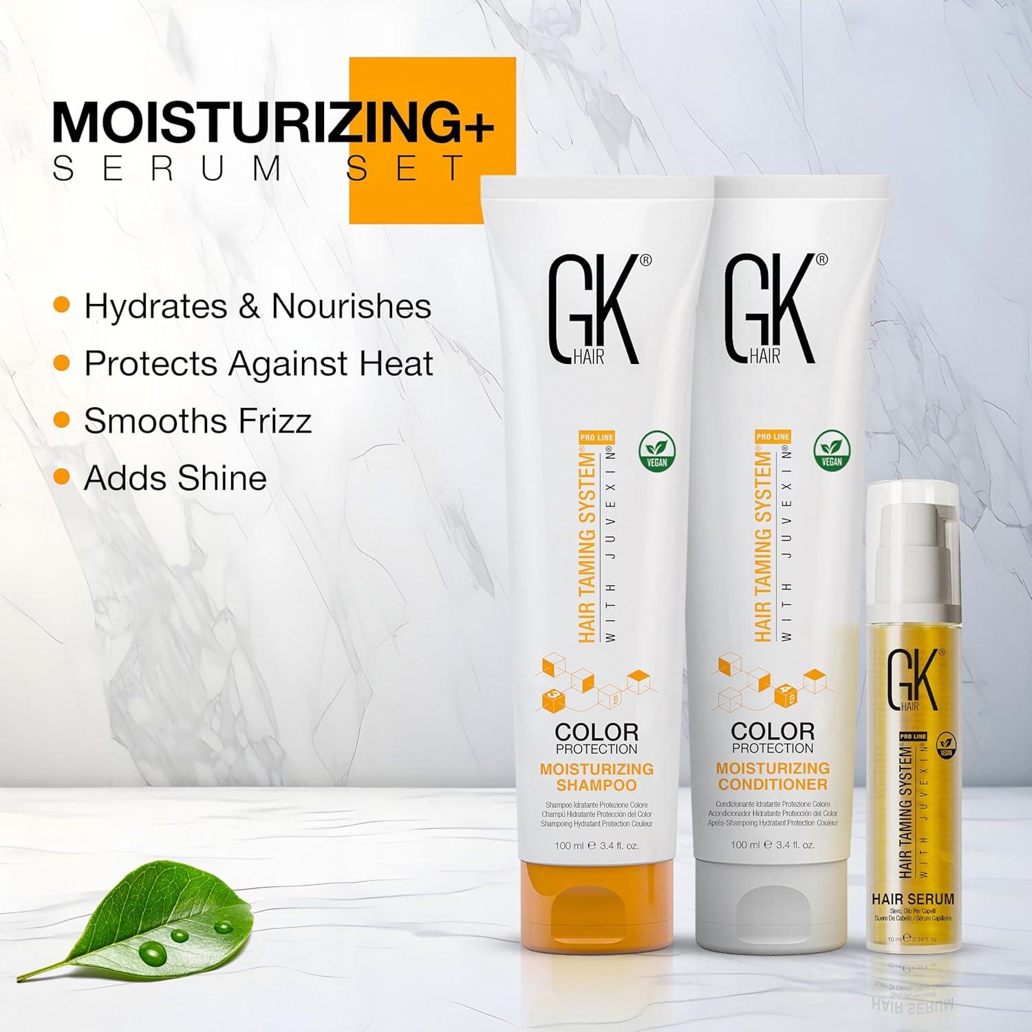 image:imageGK HAIR Travel Size Shampoo Conditioner set Curly Hair Shampoo amp Conditioner For Color Protection Made with Aloe vera Parki Butter Free of Parabens Phthalates Sulfate Free 34 Fl OzSerum10mlMoisDUO