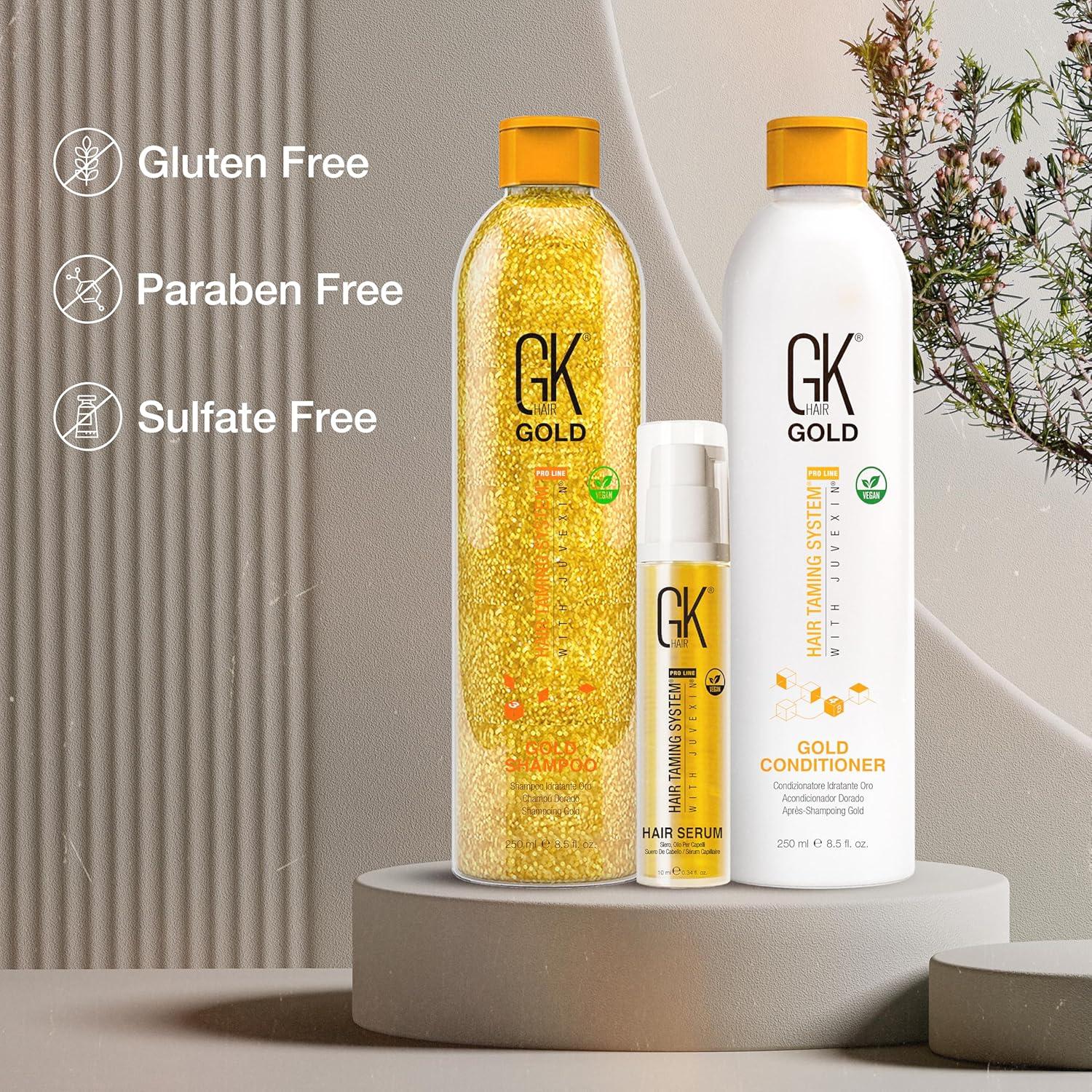 image:imageGK Hair Gold Shampoo and Conditioner Duo with Free Argan Oil Serum Contains Argan Oil Shea Butter Natural Oils for Hairs Moisturizing Shine and Protection