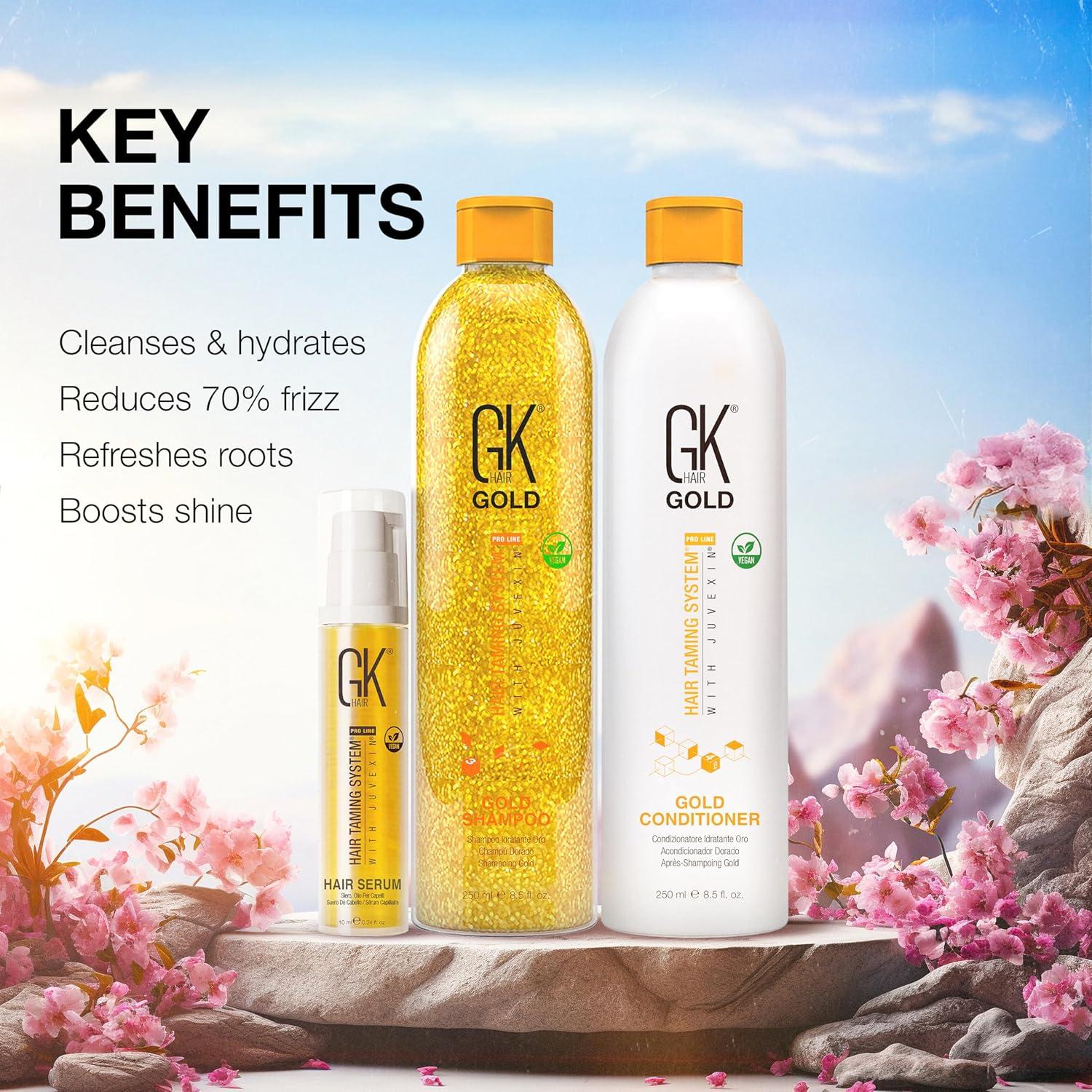 image:imageGK Hair Gold Shampoo and Conditioner Duo with Free Argan Oil Serum Contains Argan Oil Shea Butter Natural Oils for Hairs Moisturizing Shine and Protection