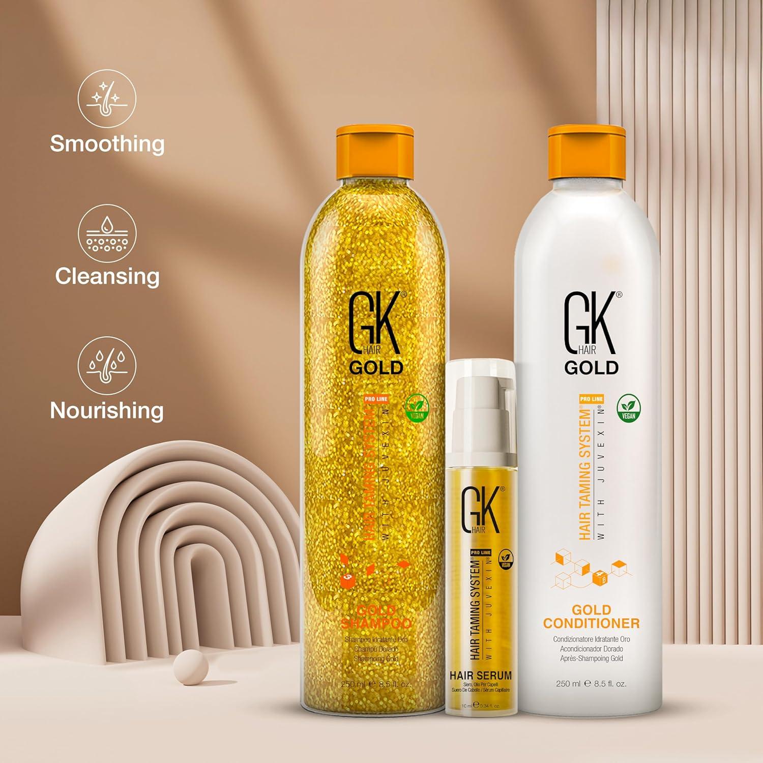 image:imageGK Hair Gold Shampoo and Conditioner Duo with Free Argan Oil Serum Contains Argan Oil Shea Butter Natural Oils for Hairs Moisturizing Shine and Protection