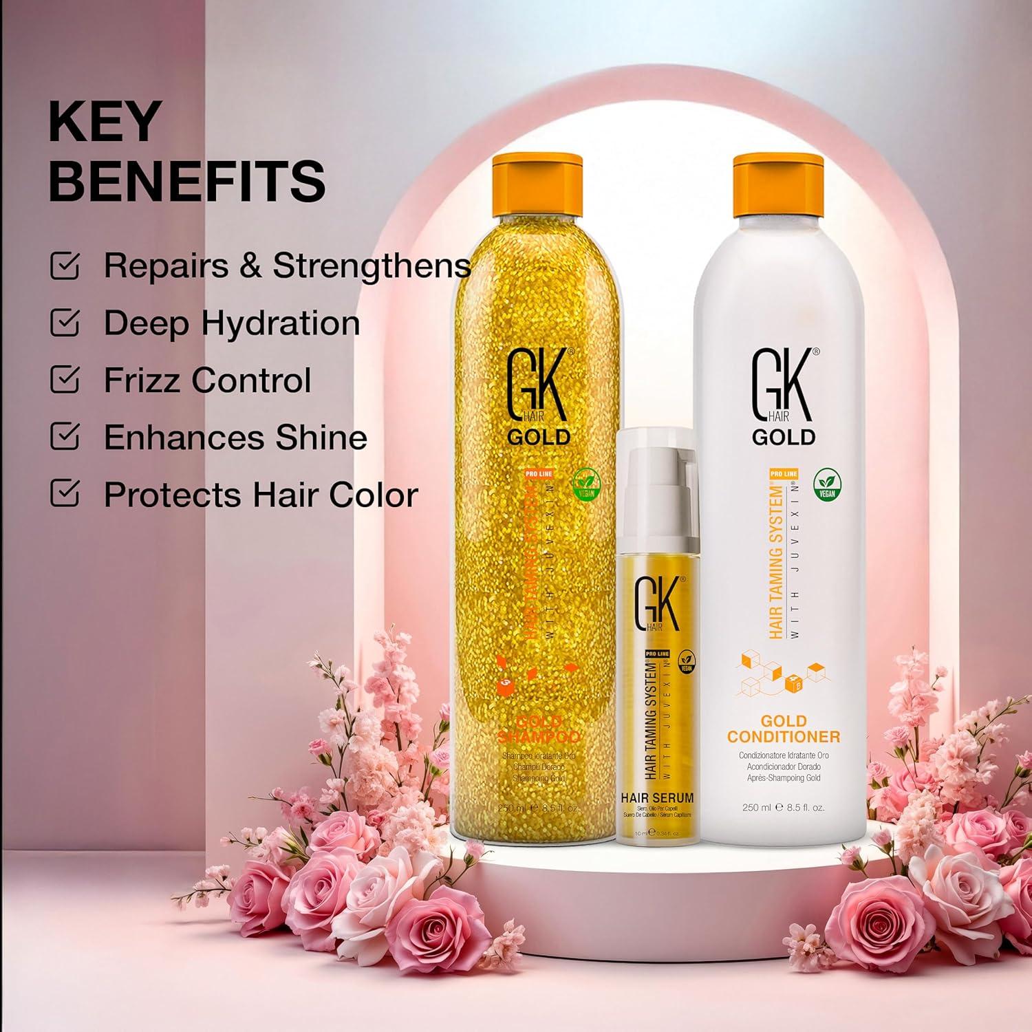 image:imageGK Hair Gold Shampoo and Conditioner Duo with Free Argan Oil Serum Contains Argan Oil Shea Butter Natural Oils for Hairs Moisturizing Shine and Protection