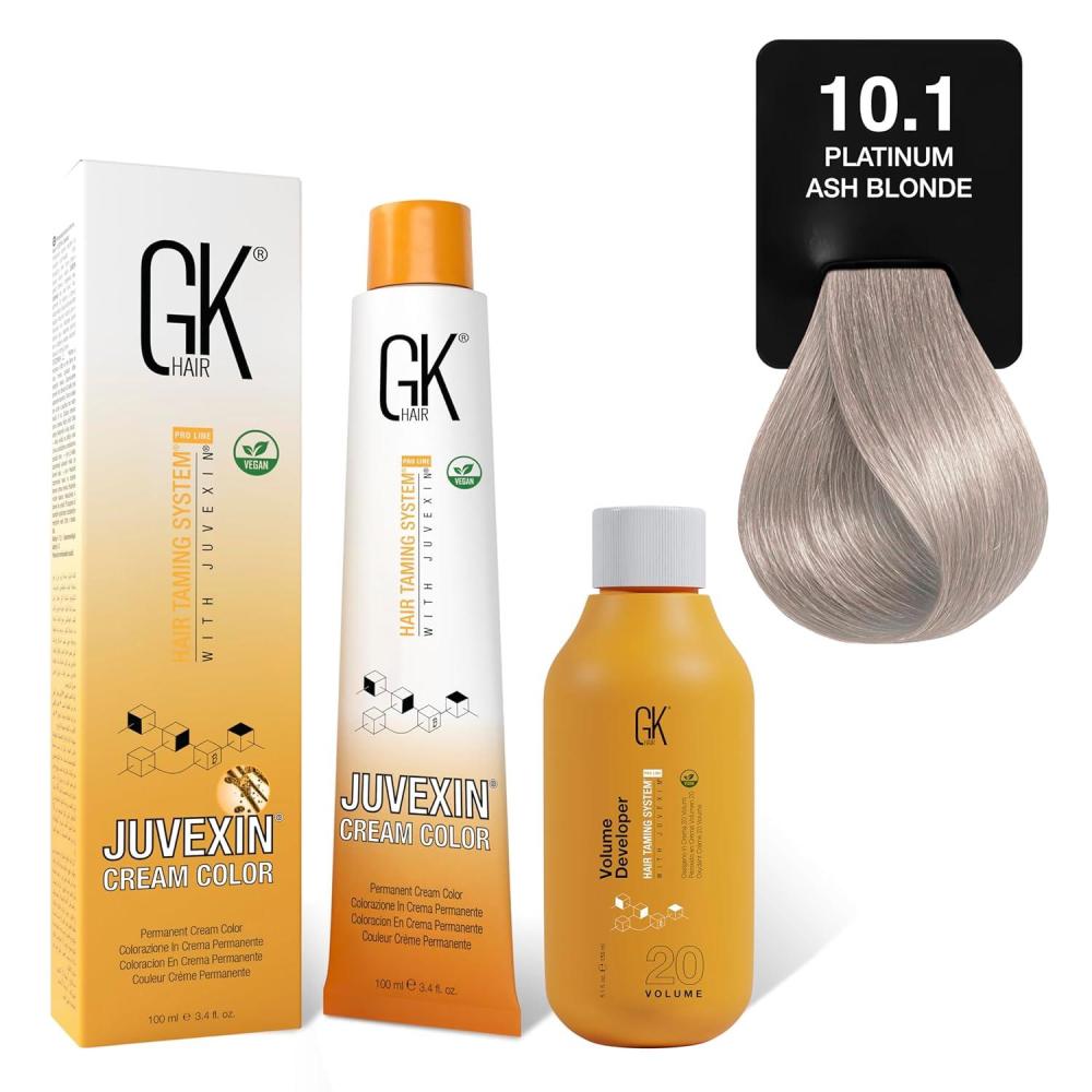 image:imageGK HAIR Global Keratin 101 Platinium Full Blonde Hair Color Cream Tube 34 Fl Oz100ml 20 Volume Developer 5 Fl Oz150ml Professional Permanent Long Lasting Toner Dye101 Platinium Full Blonde