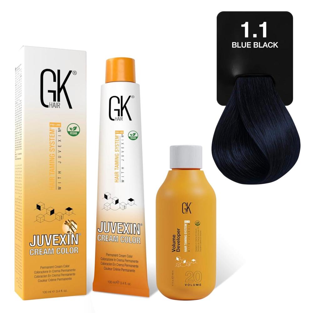 image:imageGK HAIR Global Keratin 101 Platinium Full Blonde Hair Color Cream Tube 34 Fl Oz100ml  20 Volume Developer 5 Fl Oz150ml  Professional Permanent Long Lasting Toner Dye11 Ash Black