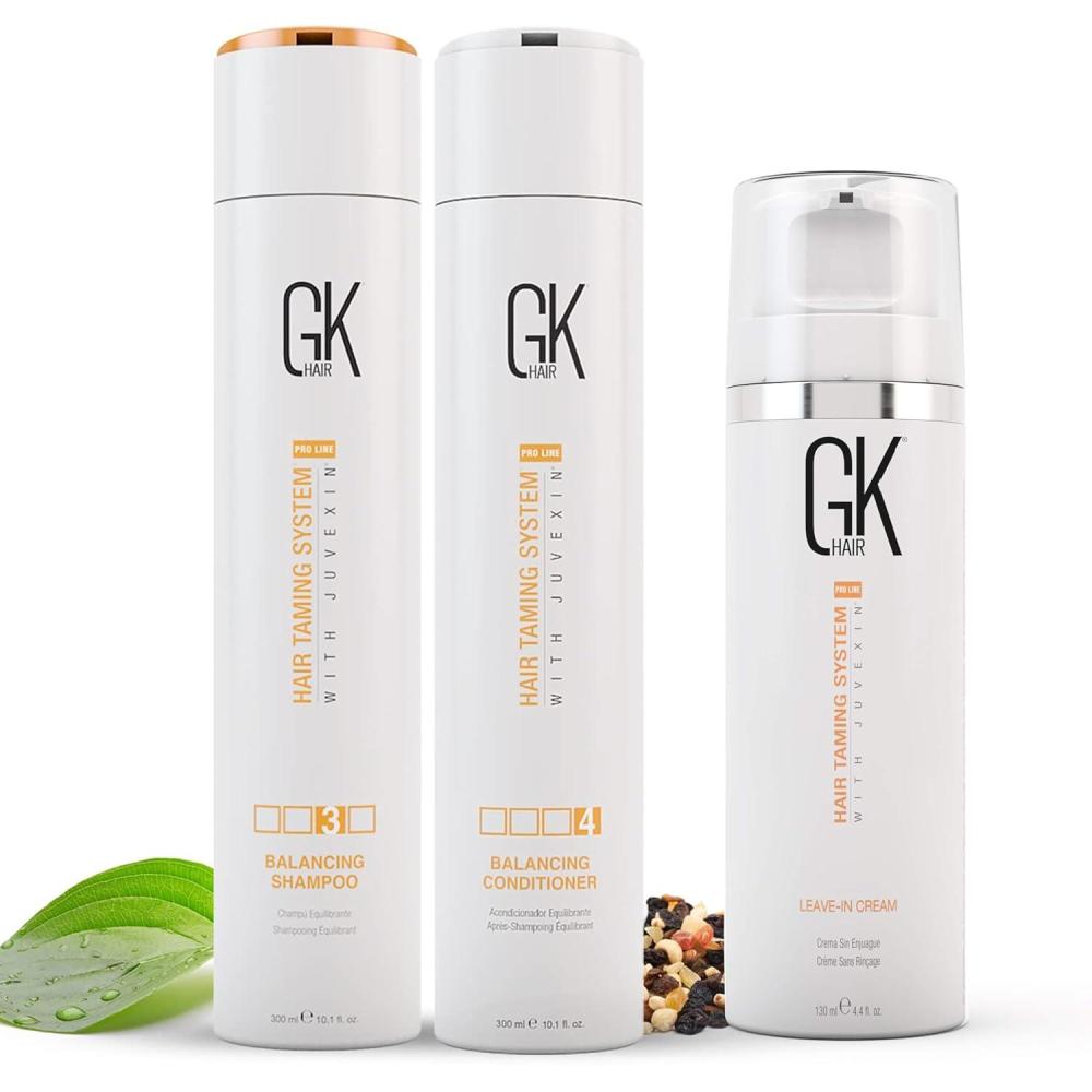 image:imageGK HAIR Global Keratin Balancing Shampoo and Conditioner 300ml Kit with LeaveIn Cream 130ml  Moisturizing Hair Care Set for All Hair Types  Strengthening and Smoothing Treatment
