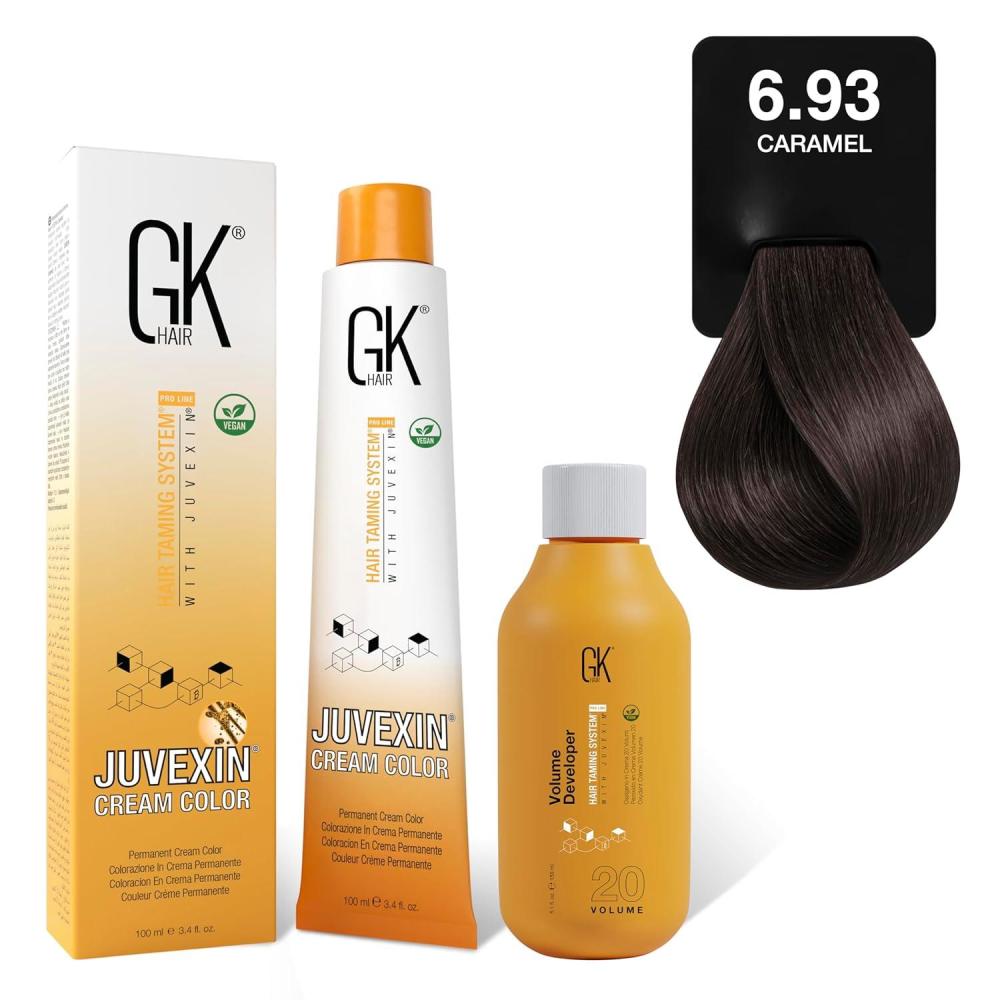 image:imageGK HAIR Global Keratin Caramel 693 Hair Color Cream Tube 34 Fl Oz100ml 20 Volume Developer 5 Fl Oz150ml Professional Permanent Long Lasting Toner DyeCaramel 693