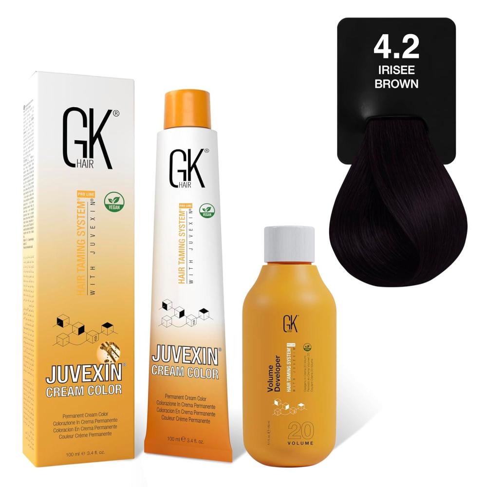 image:imageGK HAIR Global Keratin Irisee 42 Brown Hair Color Cream Tube 34 Fl Oz100ml  20 Volume Developer 5 Fl Oz150ml  Professional Permanent Long Lasting Toner DyeIrisee  42 Brown