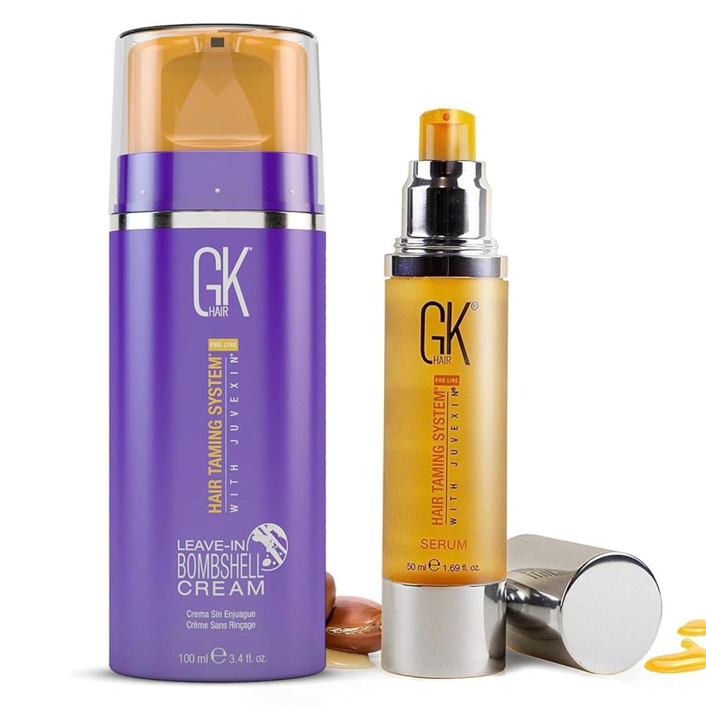 image:imageGK HAIR Global Keratin LeaveIn Bombshell Cream 34 fl oz and Argan Oil Serum 169 fl oz Moisturizing Treatment for Dry Damaged Dull Hair Restorative Hair Care with Argan Oil