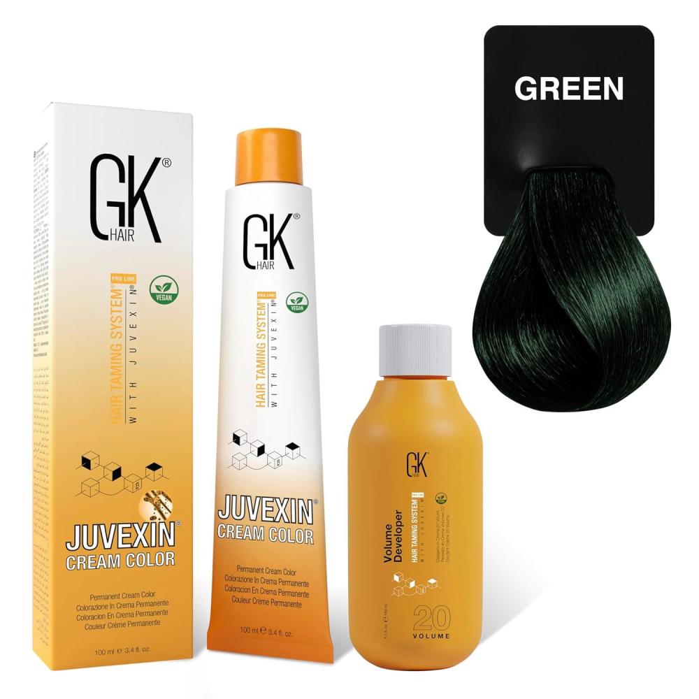 image:imageGK HAIR Global Keratin Mixtones Red Hair Color Cream Tube 34 Fl Oz100ml  20 Volume Developer 5 Fl Oz150ml  Professional Permanent Long Lasting Toner DyeMixtones  Green