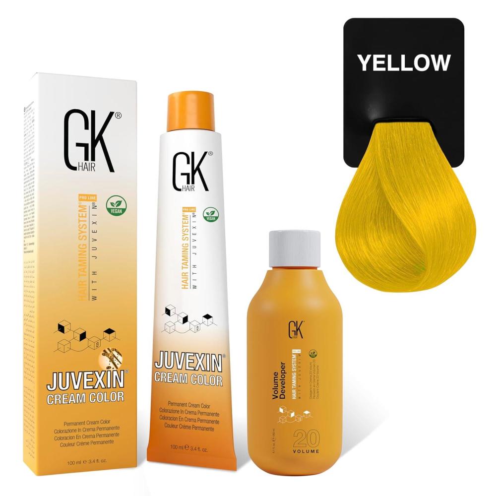 image:imageGK HAIR Global Keratin Mixtones Red Hair Color Cream Tube 34 Fl Oz100ml 20 Volume Developer 5 Fl Oz150ml Professional Permanent Long Lasting Toner DyeMixtones Yellow