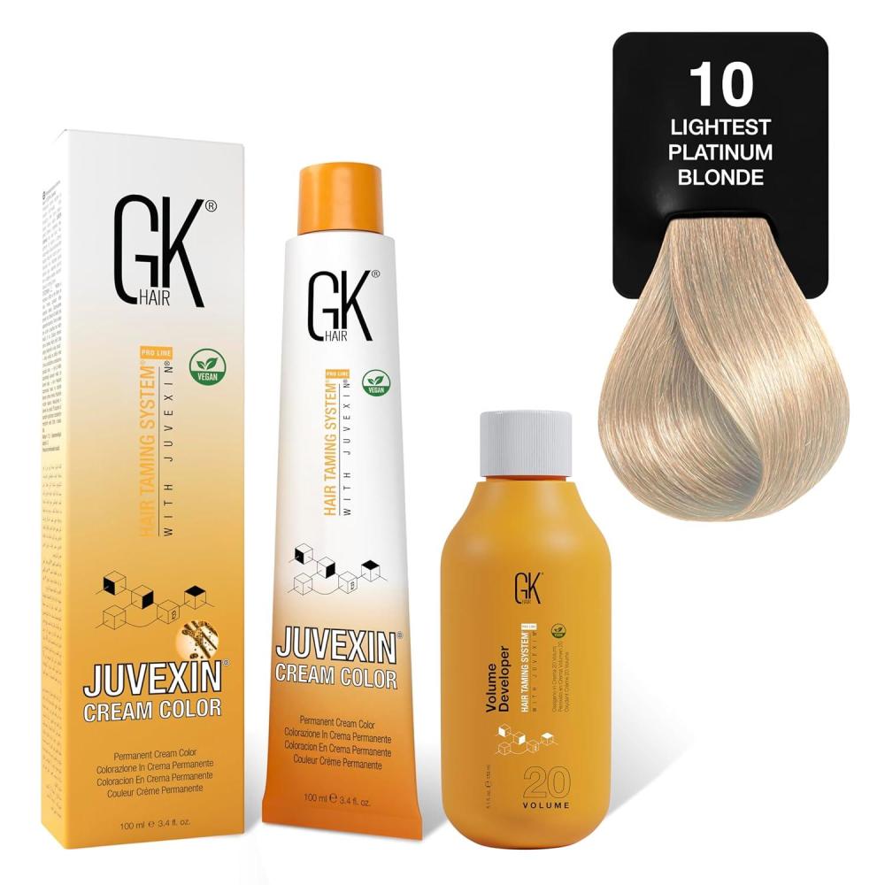 image:imageGK HAIR Global Keratin Natural 10 Lightest Platinum Blonde Hair Color Cream Tube 34 Fl Oz100ml 20 Volume Developer 5 Fl Oz150ml Professional Permanent Long Lasting Toner DyeNatural 10 Lightest Platinum Blonde