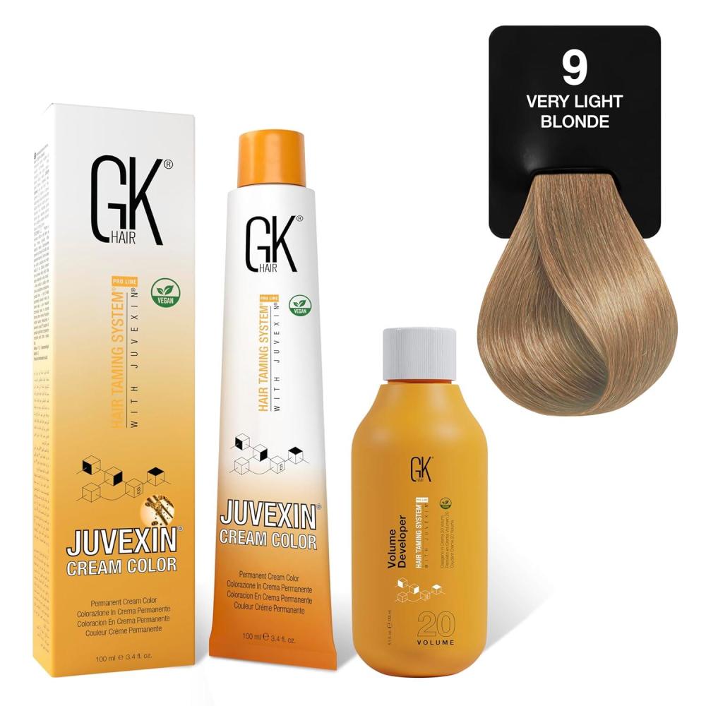 image:imageGK HAIR Global Keratin Natural 10 Lightest Platinum Blonde Hair Color Cream Tube 34 Fl Oz100ml 20 Volume Developer 5 Fl Oz150ml Professional Permanent Long Lasting Toner DyeNatural 9 Very Light Blonde