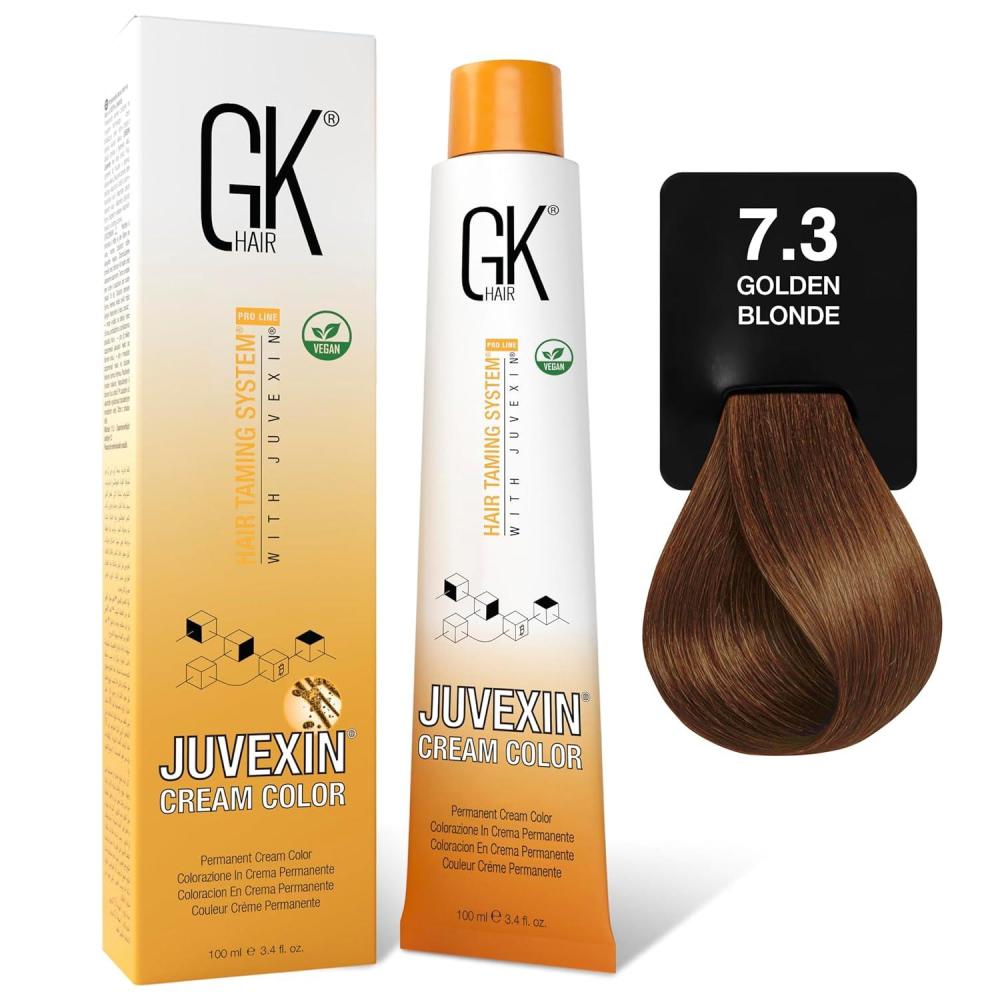 image:imageGK HAIR Global Keratin Professional Hair Color Cream Tube 34 Fl Oz100ml Nourishing amp Cleansing Colors for Styling High Performance Long Lasting Permanent Natural Toner DyeGoldens 73 Blonde