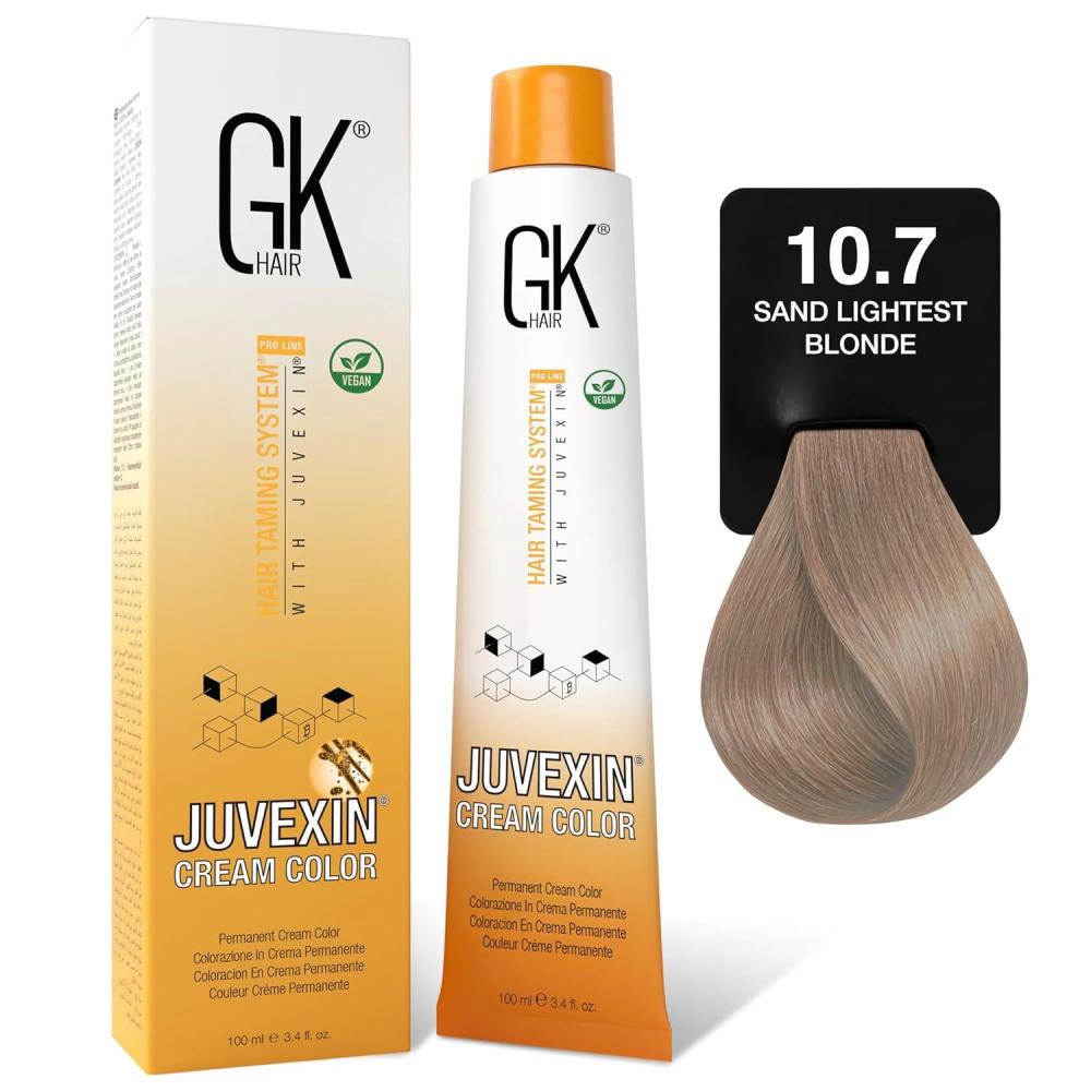 image:imageGK HAIR Global Keratin Professional Hair Color Cream Tube 34 Fl Oz100ml Nourishing amp Cleansing Colors for Styling High Performance Long Lasting Permanent Natural Toner DyeSand  107 Lightest Blonde