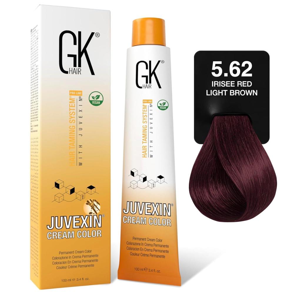 image:imageGK HAIR Global Keratin Professional Hair Color Cream Tube 34 Fl Oz100ml Nourishing amp Cleansing Colors for Styling High Performance Long Lasting Permanent Natural Toner DyeReds 562 Irisee Light Brown