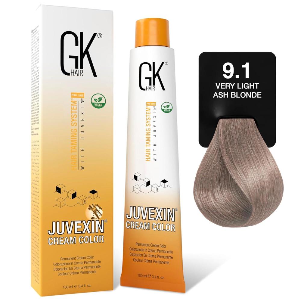 image:imageGK HAIR Global Keratin Professional Hair Color Cream Tube 34 Fl Oz100ml Nourishing amp Cleansing Colors for Styling High Performance Long Lasting Permanent Natural Toner Dye91 Very Light Ash Blonde