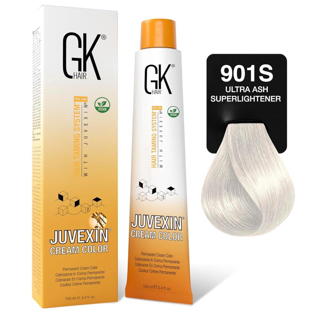 image:imageGK HAIR Global Keratin Professional Hair Color Cream Tube 34 Fl Oz100ml Nourishing amp Cleansing Colors for Styling High Performance Long Lasting Permanent Natural Toner DyeSuperLighteners 901S Ultra Ash