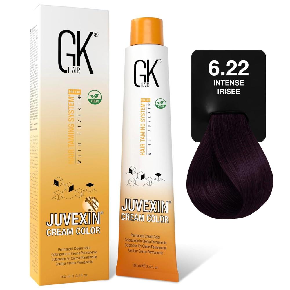 image:imageGK HAIR Global Keratin Professional Hair Color Cream Tube 34 Fl Oz100ml Nourishing amp Cleansing Colors for Styling High Performance Long Lasting Permanent Natural Toner DyeIrisee 622 Intense