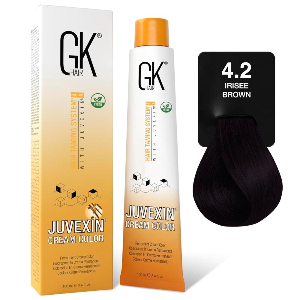 image:imageGK HAIR Global Keratin Professional Hair Color Cream Tube 34 Fl Oz100ml Nourishing amp Cleansing Colors for Styling High Performance Long Lasting Permanent Natural Toner DyeIrisee 42 Brown