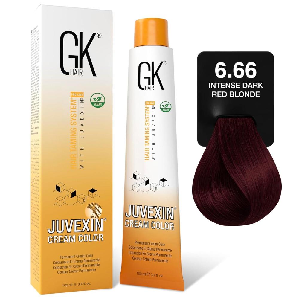 image:imageGK HAIR Global Keratin Professional Hair Color Cream Tube 34 Fl Oz100ml Nourishing amp Cleansing Colors for Styling High Performance Long Lasting Permanent Natural Toner DyeReds  666 Intense Dark Blonde