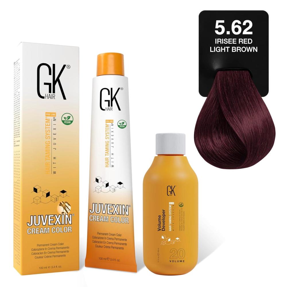 image:imageGK HAIR Global Keratin Reds 562 Irisee Light Brown Hair Color Cream Tube 34 Fl Oz100ml 20 Volume Developer 5 Fl Oz150ml Professional Permanent Long Lasting Toner DyeReds 562 Irisee Light Brown