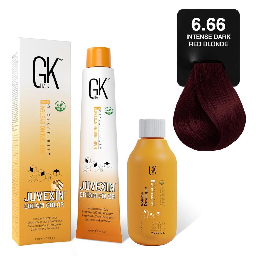 image:imageGK HAIR Global Keratin Reds 562 Irisee Light Brown Hair Color Cream Tube 34 Fl Oz100ml  20 Volume Developer 5 Fl Oz150ml  Professional Permanent Long Lasting Toner DyeReds  666 Intense Dark Blonde