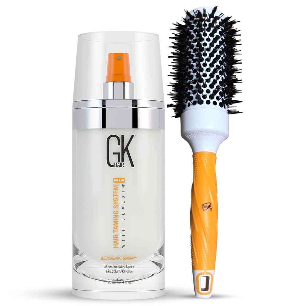image:imageGK HAIR Leavein Spray Hair Detangler 4 Fl Oz Unisex and Thermal Round Hair Brush 43mm or Vent Brush Rubber Handle with Natural Bristles for Blow Drying Styling Curling Straightening