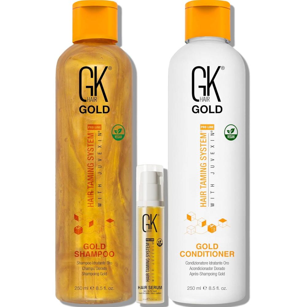 image:imageGK Hair Gold Shampoo and Conditioner Duo with Free Argan Oil Serum Contains Argan Oil Shea Butter Natural Oils for Hairs Moisturizing Shine and Protection