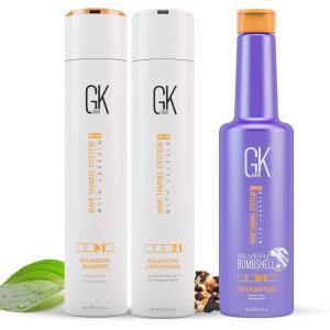 GK HAIR Balancing Shampoo and Conditioner Duo (300ml) Set with Silver Bombshell Shampoo (280ml) – Hair Care Kit for Blonde Toning, Hydration, and Shine