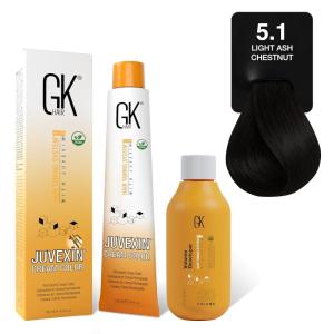 GK HAIR Global Keratin 10.1 Platinium Full Blonde Hair Color Cream Tube (3.4 Fl Oz/100ml) + 20 Volume Developer (5 Fl Oz/150ml) – Professional Permanent Long Lasting Toner Dye(5.1 Light Ash Chestnut)