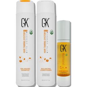 GK HAIR Global Keratin Balancing Shampoo and Conditioner Sets (10.1 Fl Oz/300ml) with Anti Frizz Serum Argan Oil (1.69 Fl Oz/50ml) for Dry Damaged Repair- All Hair Types Sulfate Paraben Free Unisex(Balancing Duo 300ml with Serum 50ml)